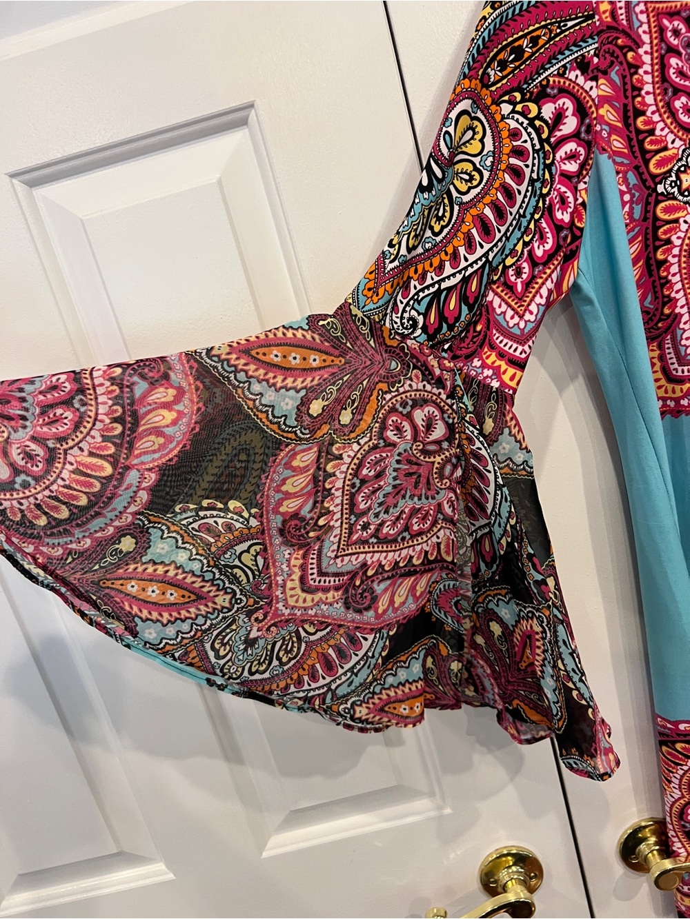 MSK Teal and Pink Paisley Bell-Sleeve Dress - Picture 4 of 8
